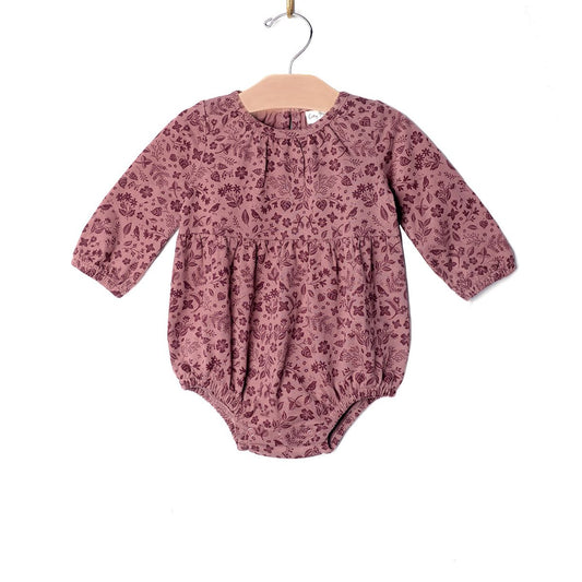 Long Sleeve Shortie Romper- Plum Birds