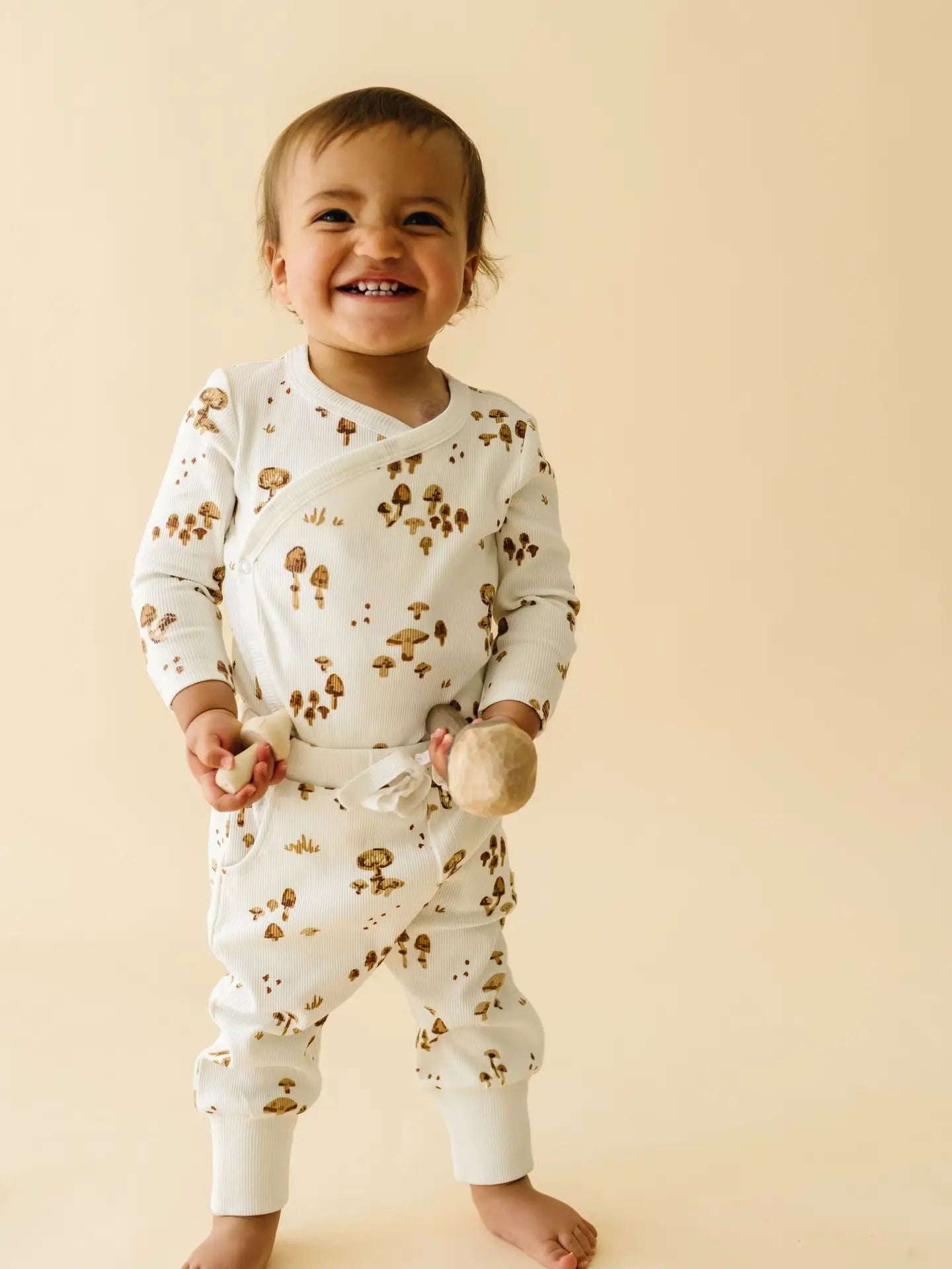 Organic Kimono Onesie & Pants Set - Fungi