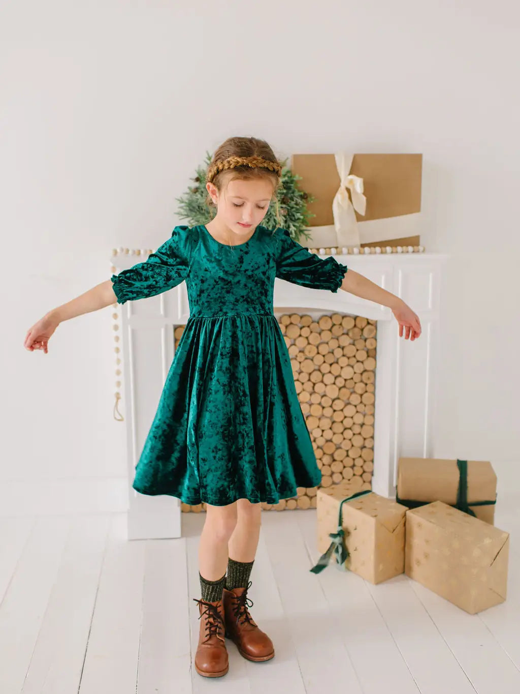 Pippa Dress in Crushed Green Velvet