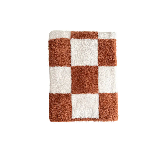 Checkered Plush Blanket | Rust