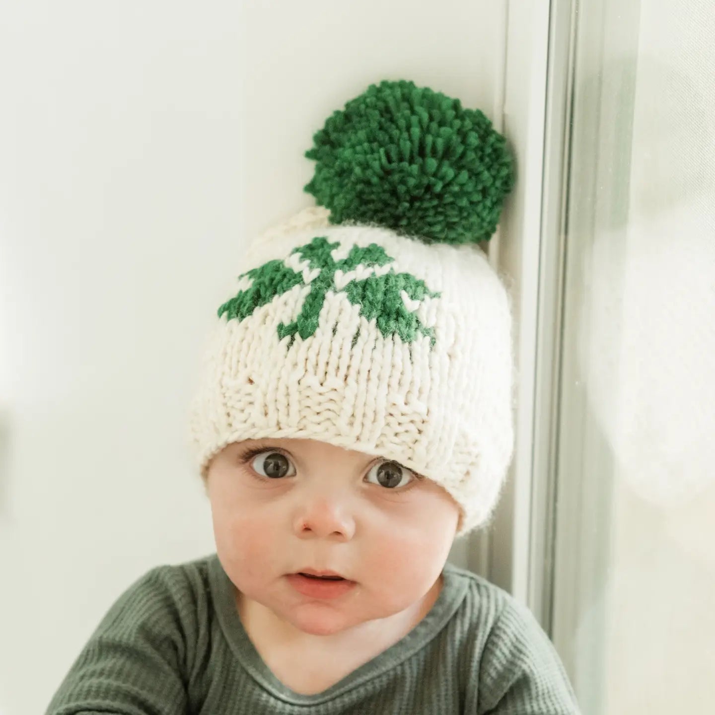 Shamrock St. Patrick's Day Hand Knit Beanie Hat Baby & Kids