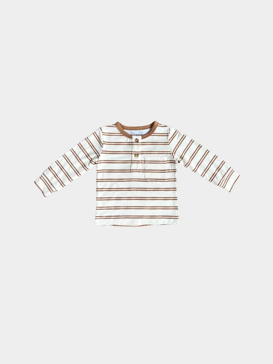 Long Sleeve Henley Shirt- Toffee Stripe