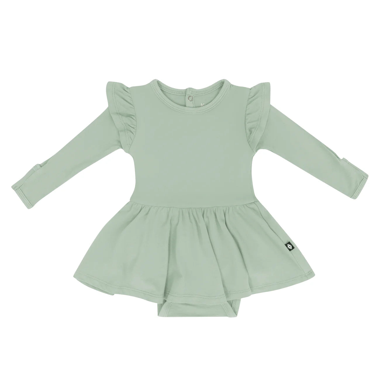 Long Sleeve Twirl Bodysuit Dress in Thyme