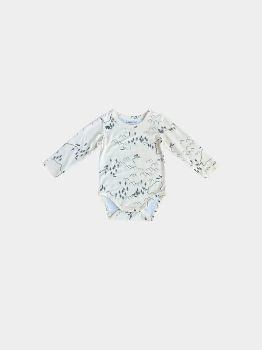 Long Sleeve Bodysuit- Woodland Map