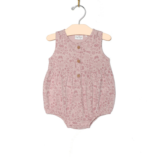 Button Front Romper- Birds and Butterflies