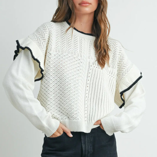 Ruffled Shoulder Knitted Sweater