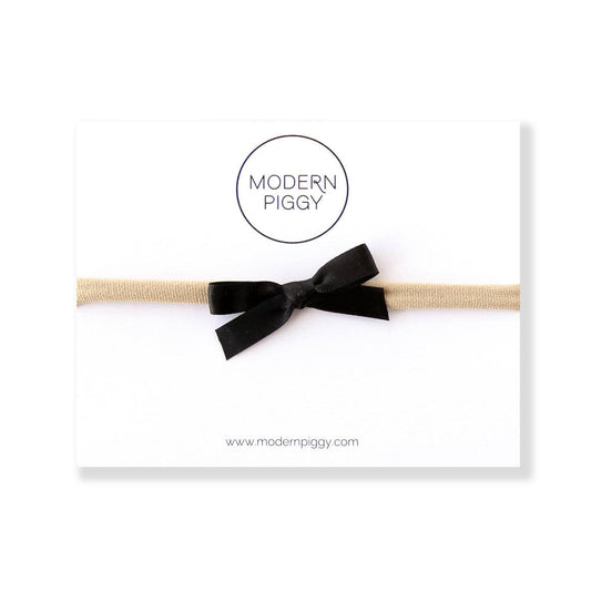 Black | Mini Ribbon Bow - Nylon Headband