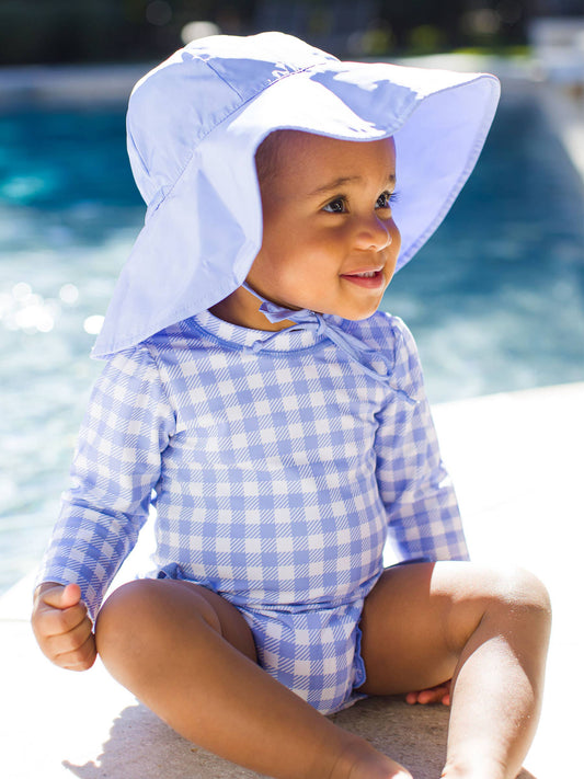 Baby Girls Periwinkle Blue Gingham Long Sleeve One Piece Rash Guard