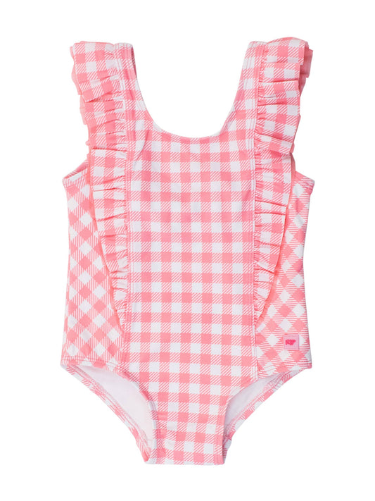 Girls Bubblegum Gingham Waterfall One Piece