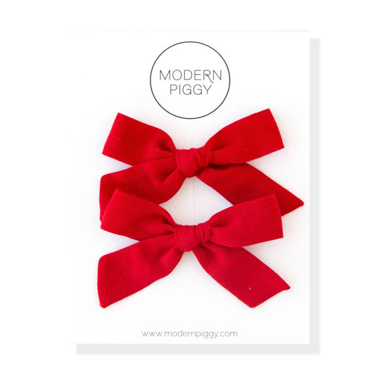 Red | Pigtail Set - Hand-tied Bow