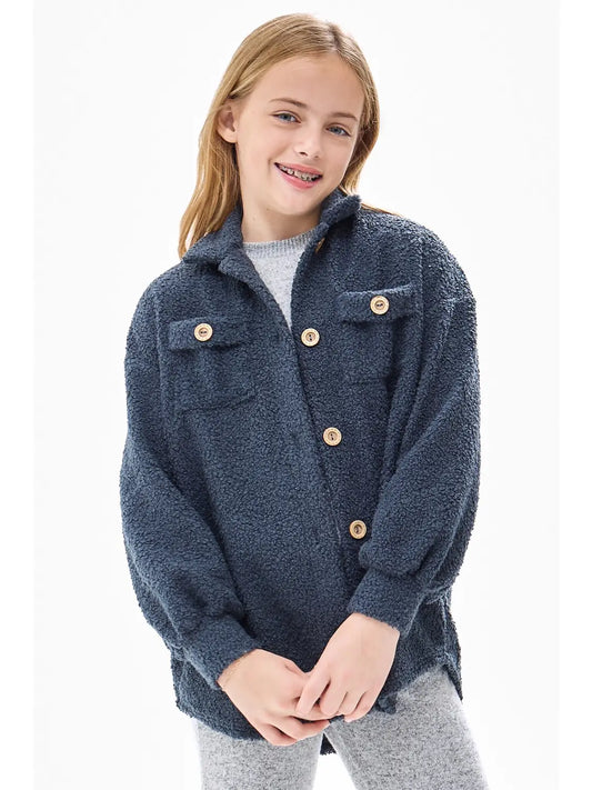 Poodle Knit Shacket- Navy