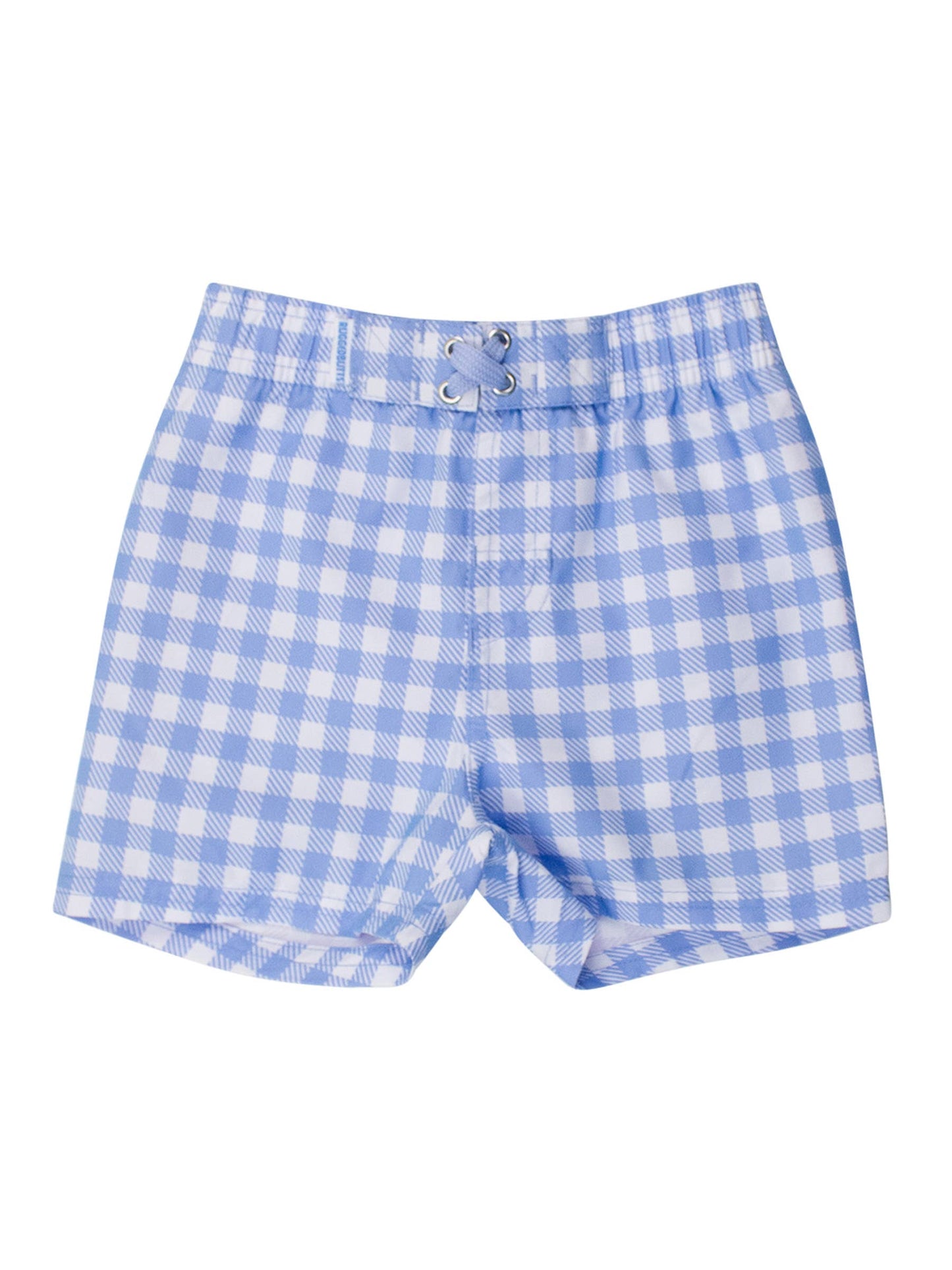 Boys Periwinkle Blue Gingham Swim Trunks