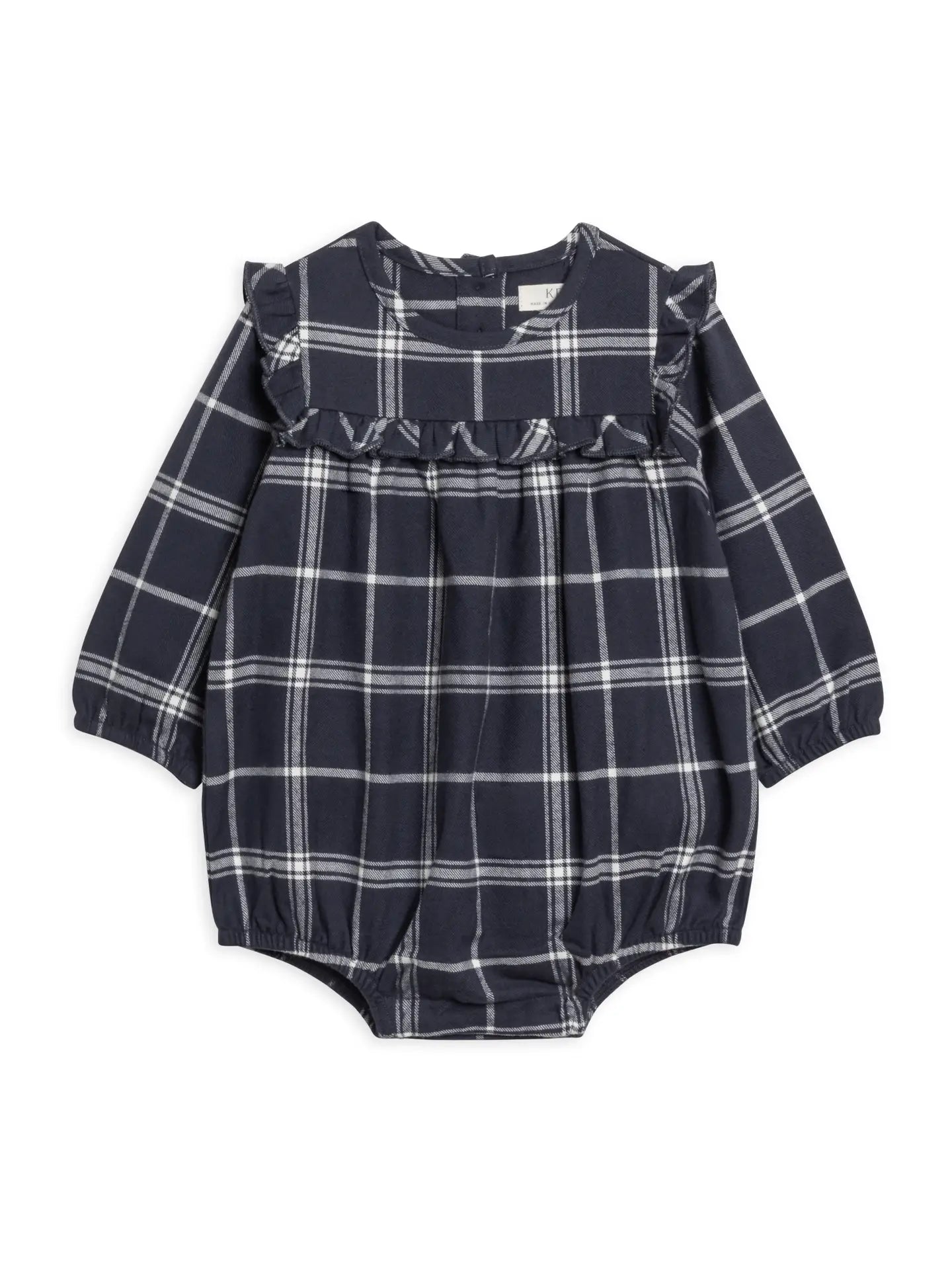 Ruth Flannel Ruffle Neckline Bodysuit - Navy Plaid