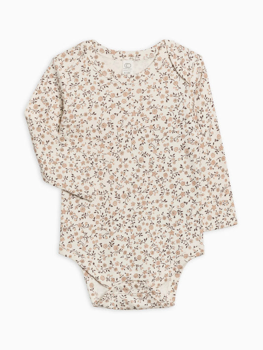 Organic River Bodysuit - Primrose Floral/Chestnut+Taupe