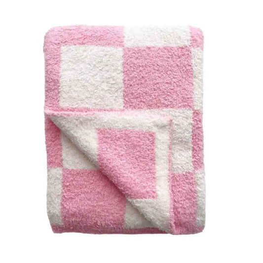 Checkered Plush Blanket | Pink