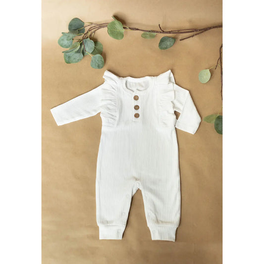 Organic Ruffle Top Cotton Romper- White