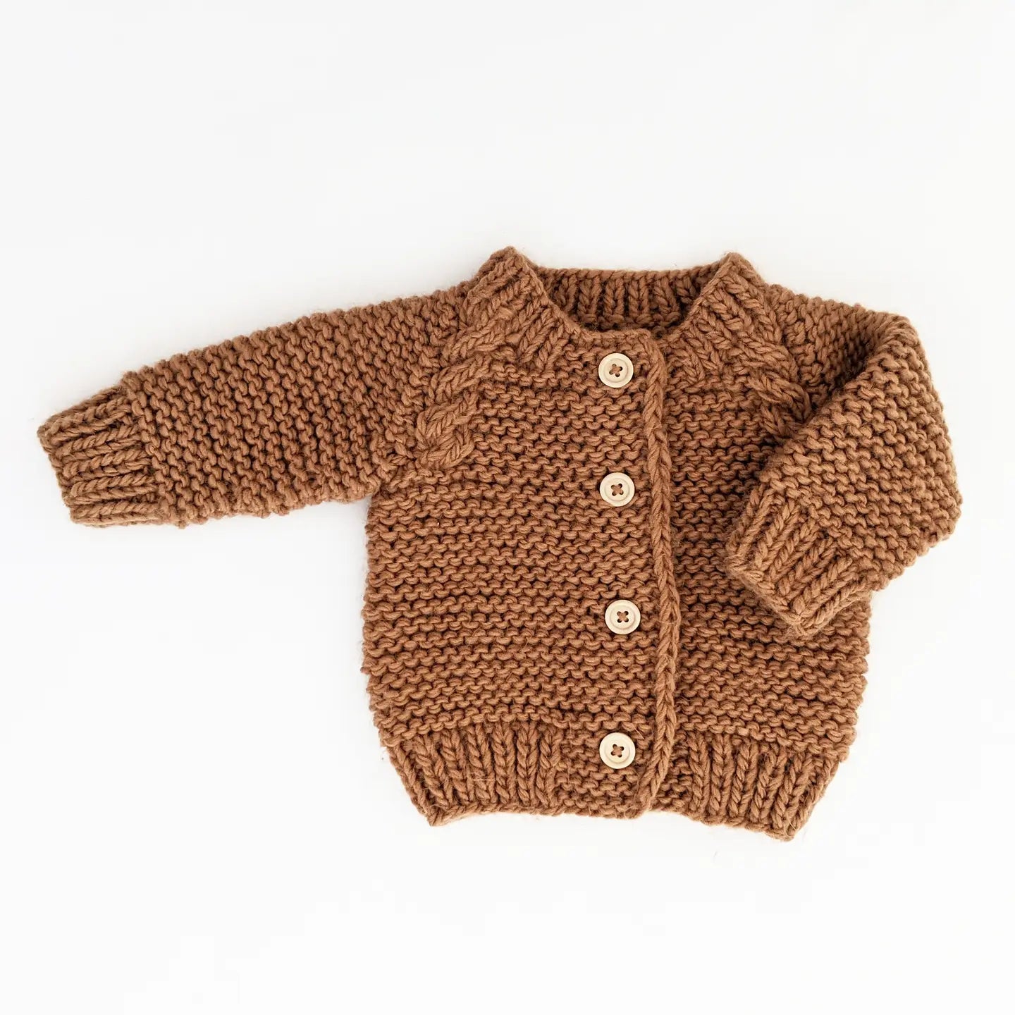 Pecan Garter Stitch Cardigan Sweater