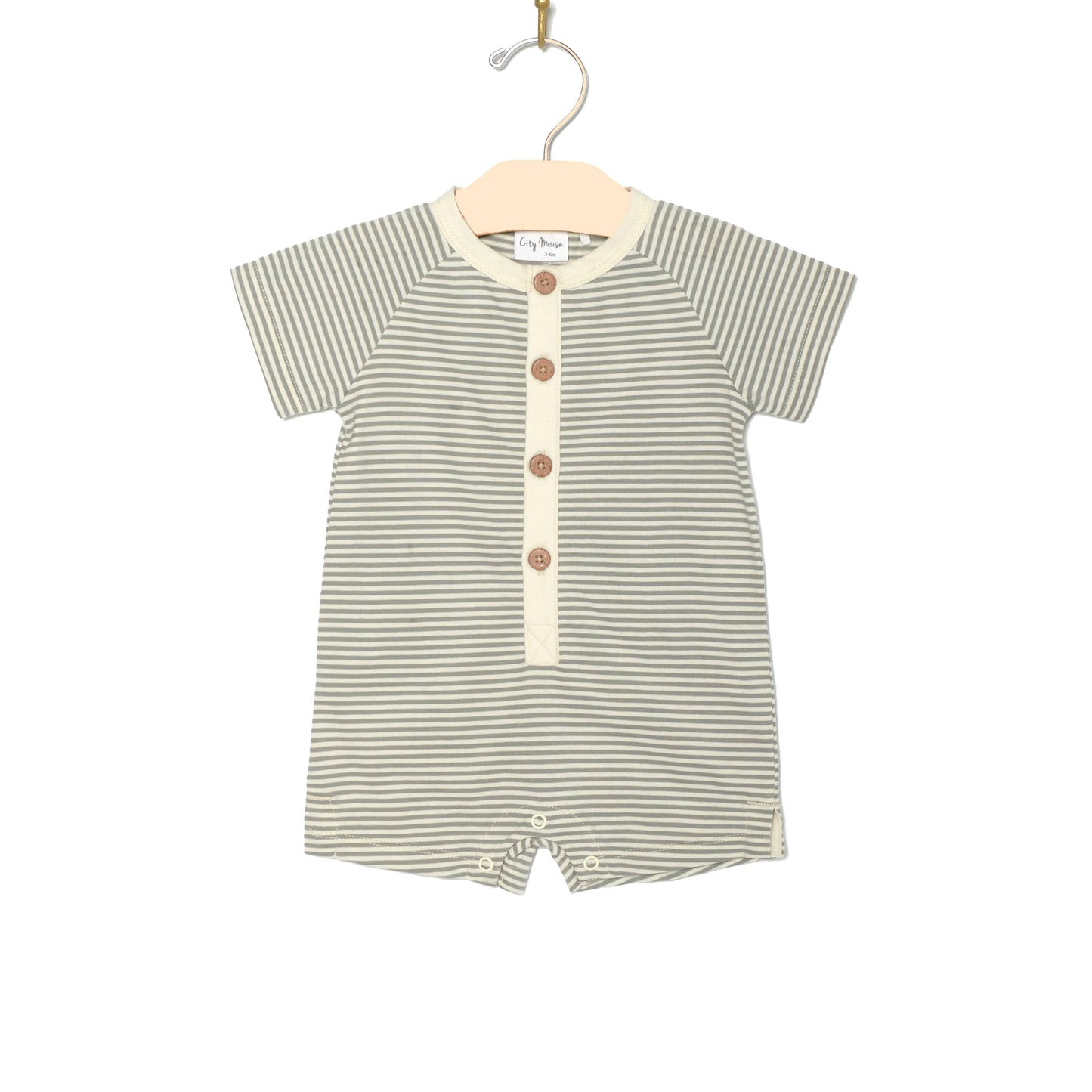 Button Romper- Steel Stripe