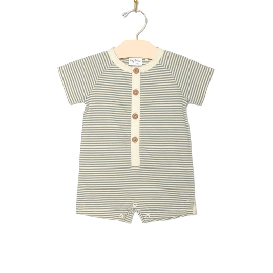 Button Romper- Steel Stripe