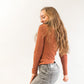 Knit Mock Neck Long Sleeve Pullover Top- Rust