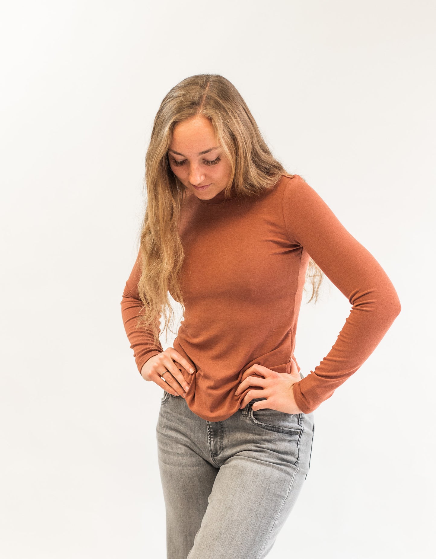 Knit Mock Neck Long Sleeve Pullover Top- Rust