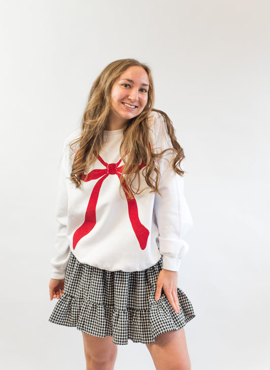 Flocked Bow Sweatshirt