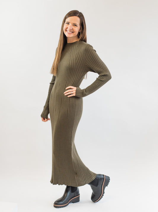 Axel Rib Knit Midi Dress - Olive Night