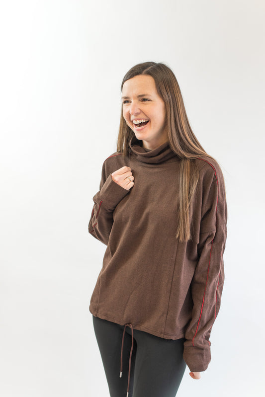 Ariana High Neck Midlayer - Red Chocolate Marl/ Red Dahlia