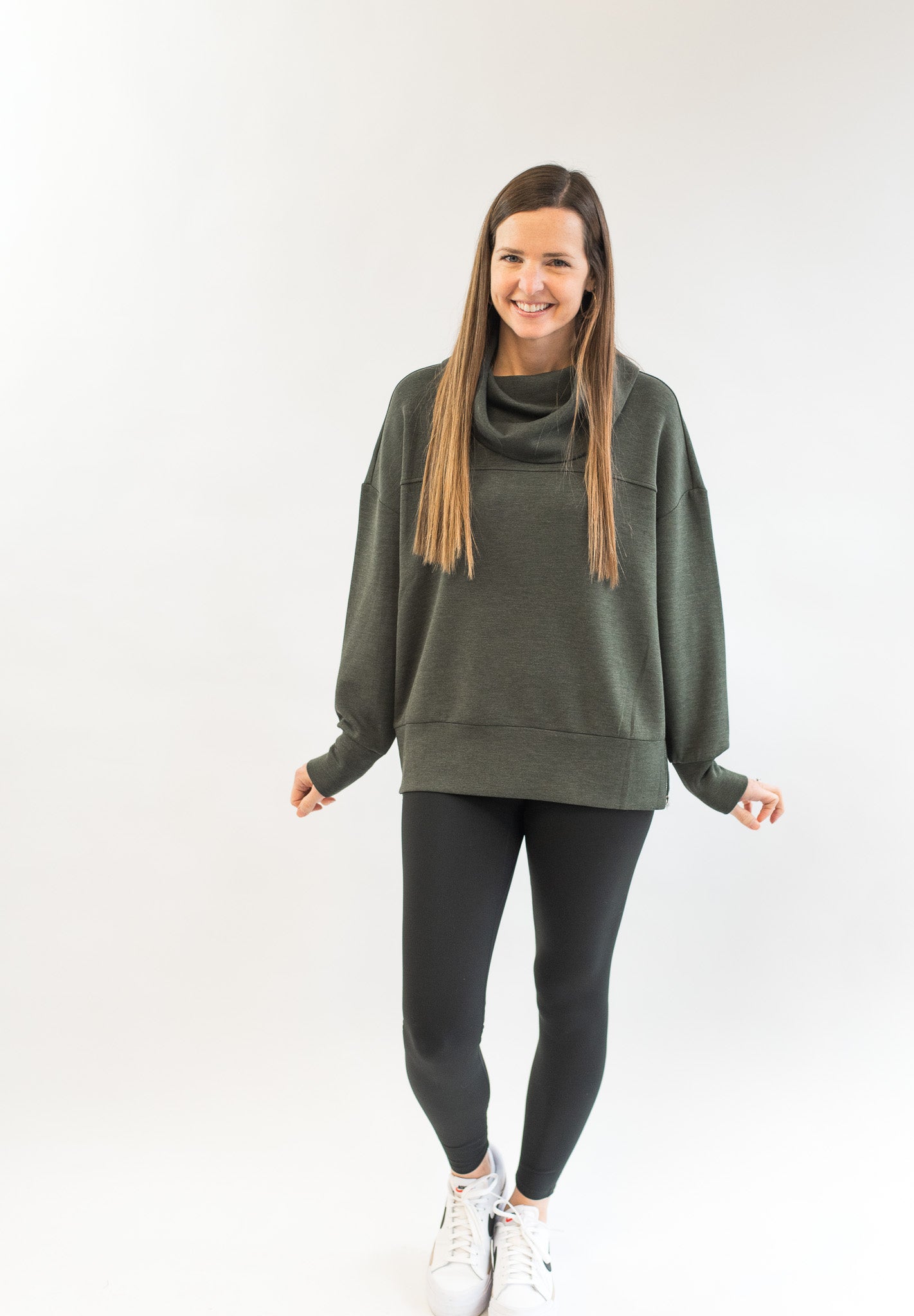 Priya Longline Sweat - Olive Marl