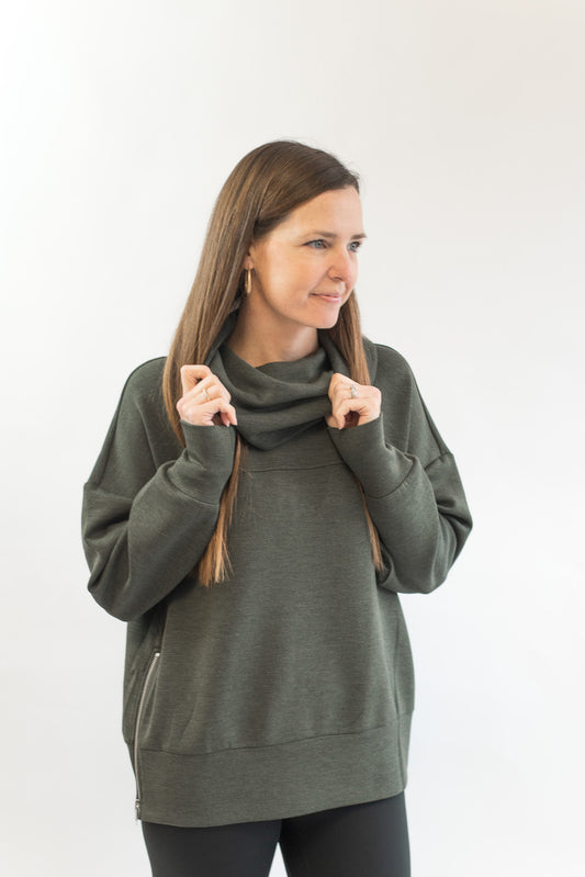 Priya Longline Sweat - Olive Marl