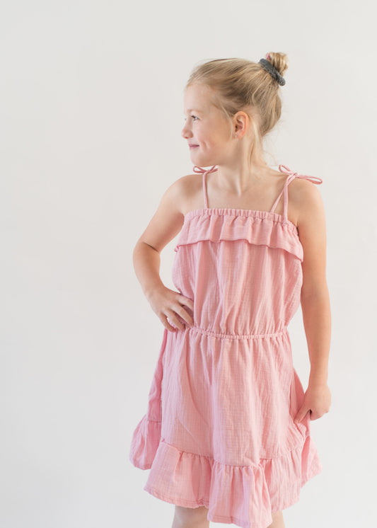 Tiered Gauze Dress- Blush