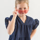 Ruffle Sleeves Tiered Gauze Dress- Navy