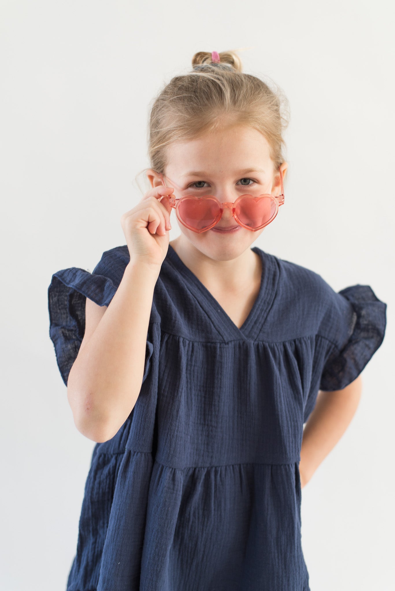 Ruffle Sleeves Tiered Gauze Dress- Navy