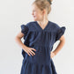 Ruffle Sleeves Tiered Gauze Dress- Navy