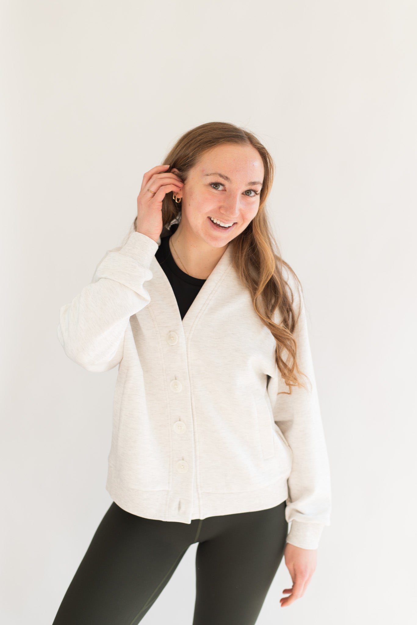 Celeste Button Through Sweat- Ivory Marl