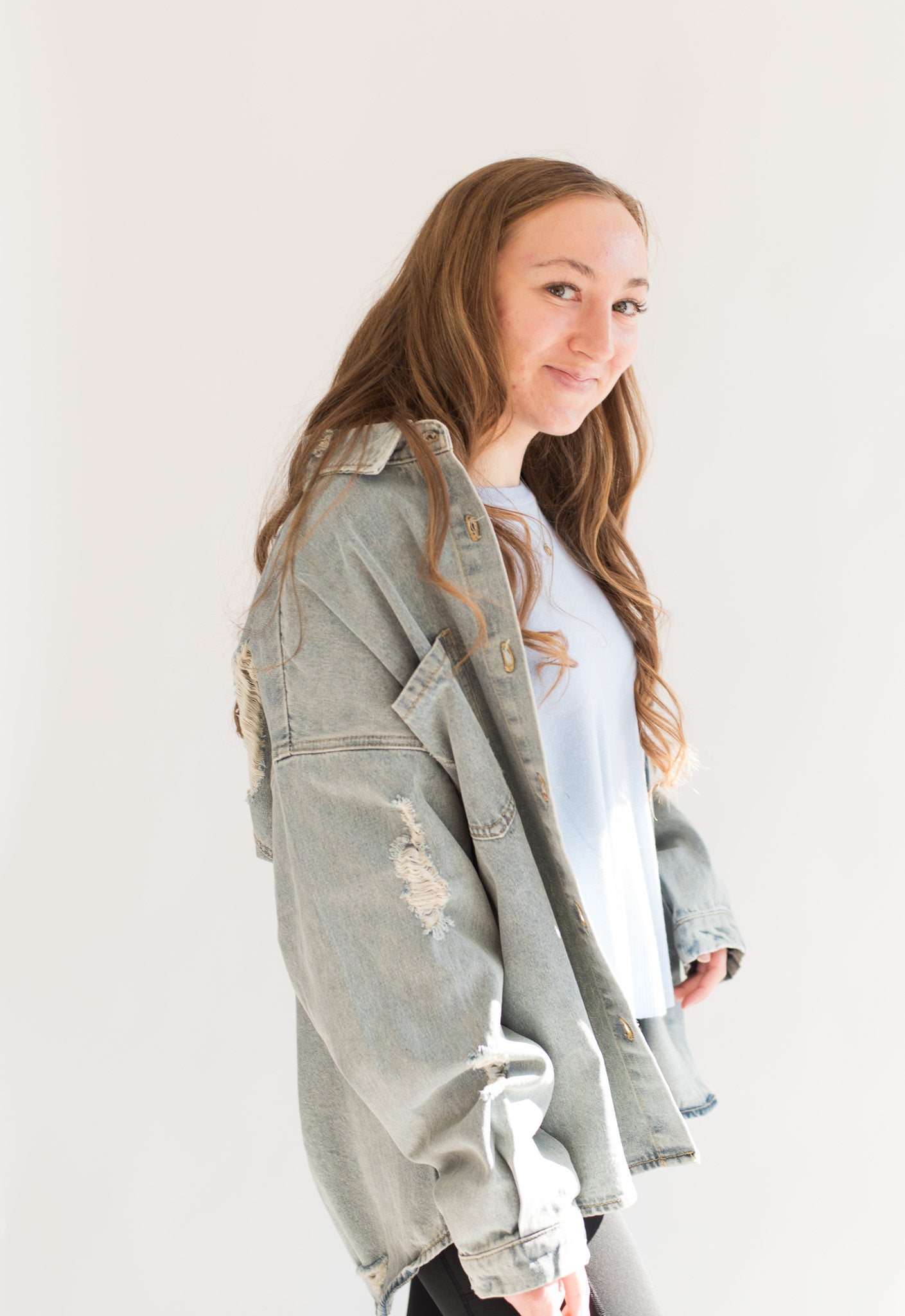 Washed Denim Ripped Button Down Jacket