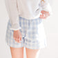 Woven Cotton Linen Gingham Wide Leg Shorts