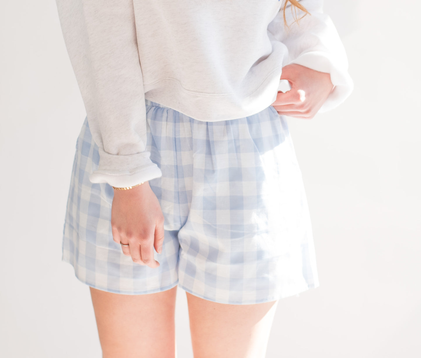 Woven Cotton Linen Gingham Wide Leg Shorts