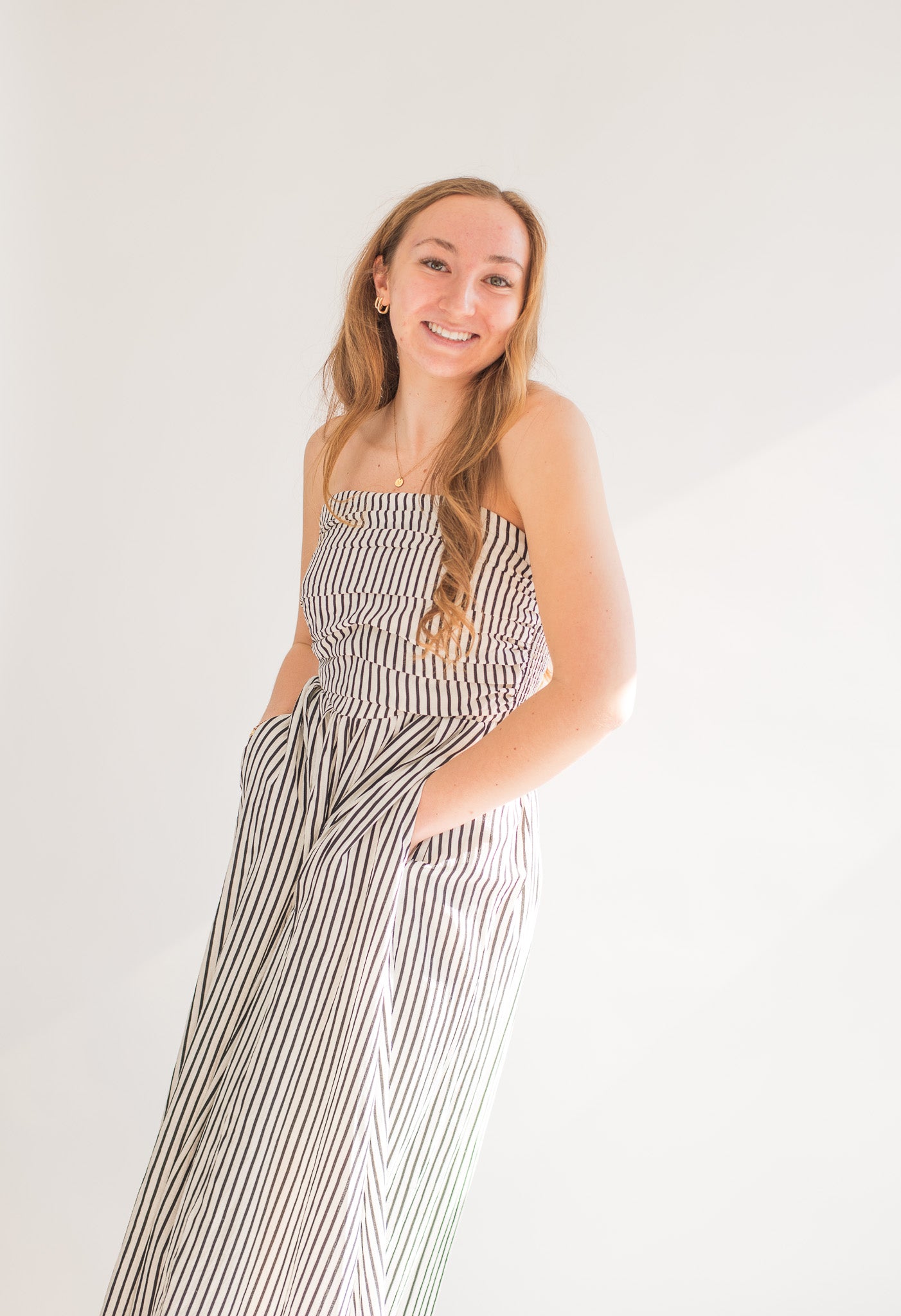 Striped Tube Neck Strapless Flare Maxi Dress