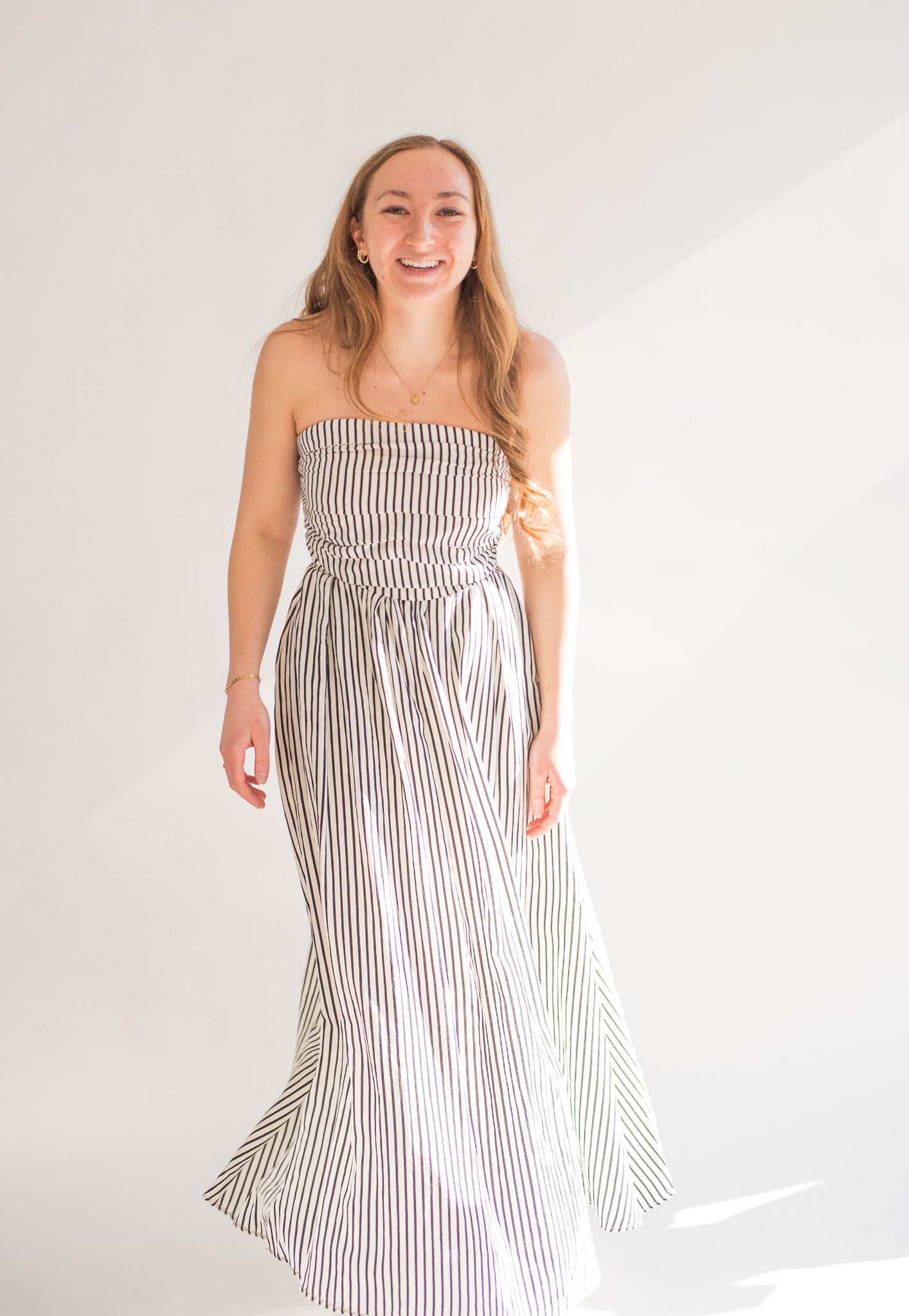 Striped Tube Neck Strapless Flare Maxi Dress