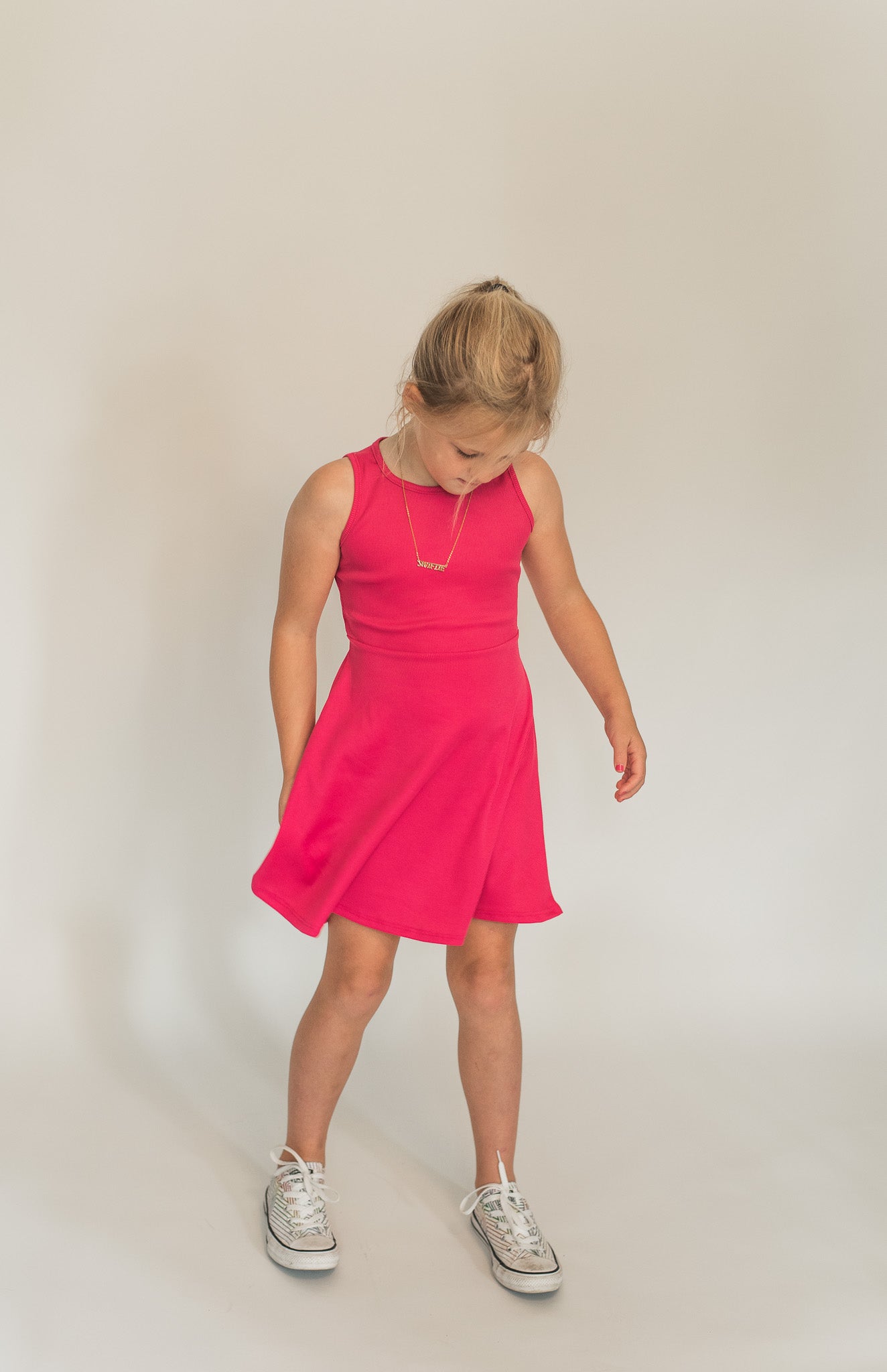 Cutout Back Sleeveless Fit and Flare Dress- Hot Pink