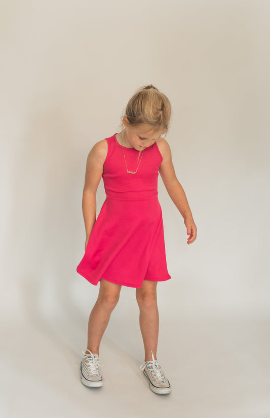 Cutout Back Sleeveless Fit and Flare Dress- Hot Pink