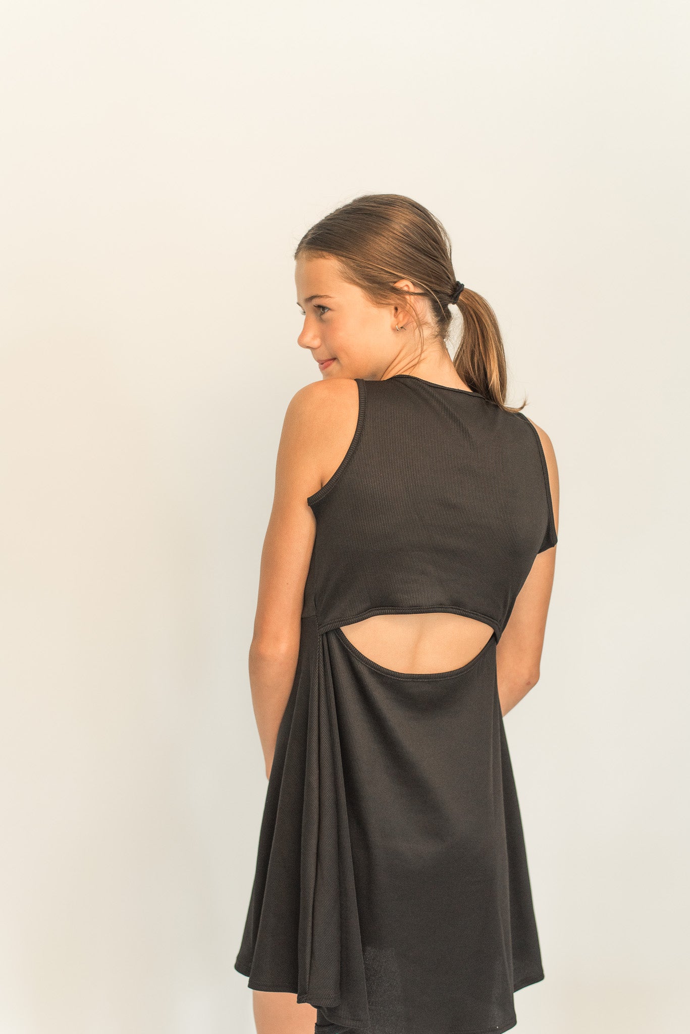 Cutout Back Sleeveless Fit and Flare Dress- Black