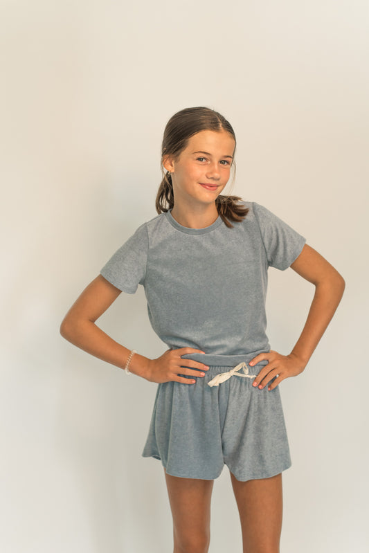 Towel Terry Top and Shorts Set- Blue