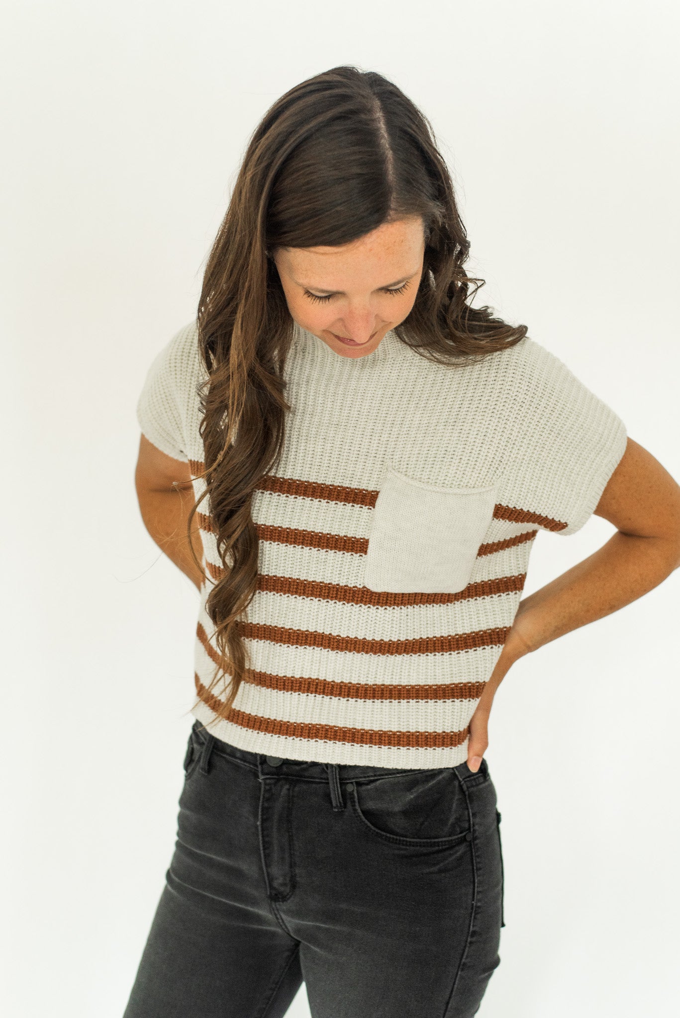 Half Mock Neck Striped Knit Top