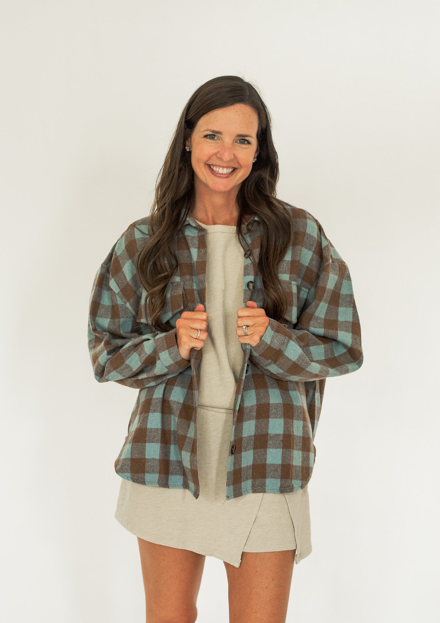 Mixed Color Grid Pattern Shacket