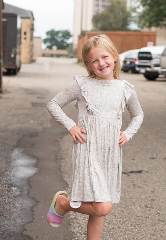 Ruffle Dress- Sage Daisy Clusters