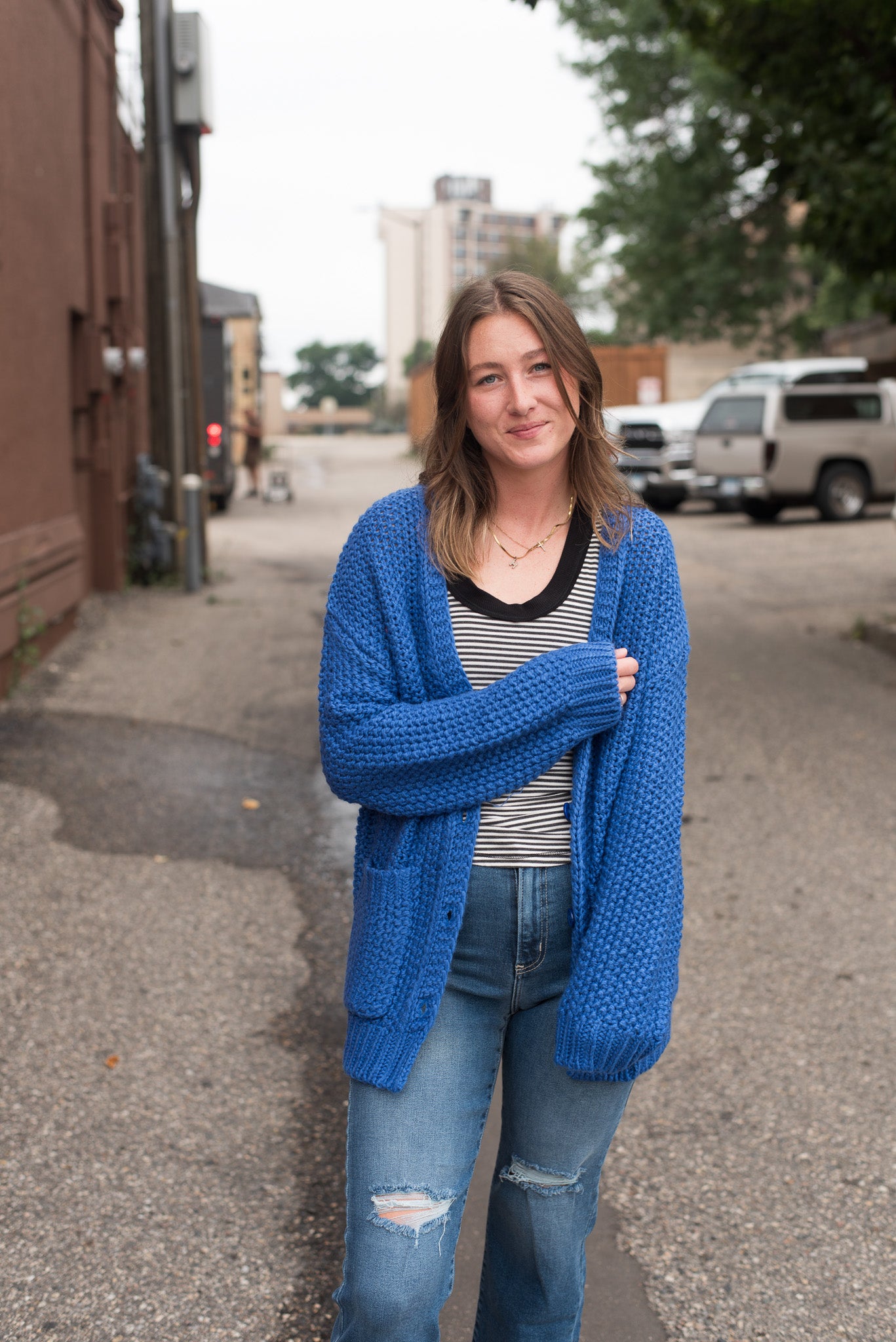 Eleanor Button Down Cardigan: Electric Blue