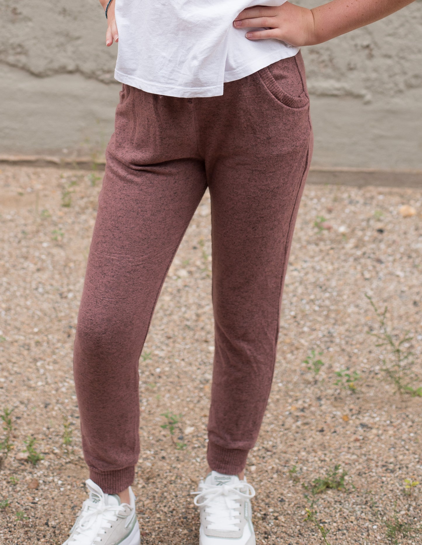 Two Tone Knit Loungewear Sweatpants- Mauve