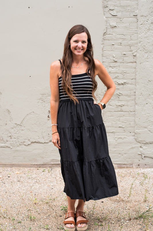 Striped Sleeveless Tiered Maxi Dress